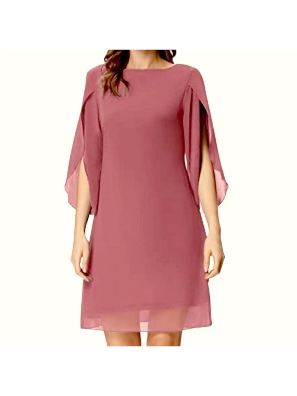 Grace Karin Pink Corral Midi Dress Chiffon Slit Sleeves Flowy Minimalist Sz 3XL